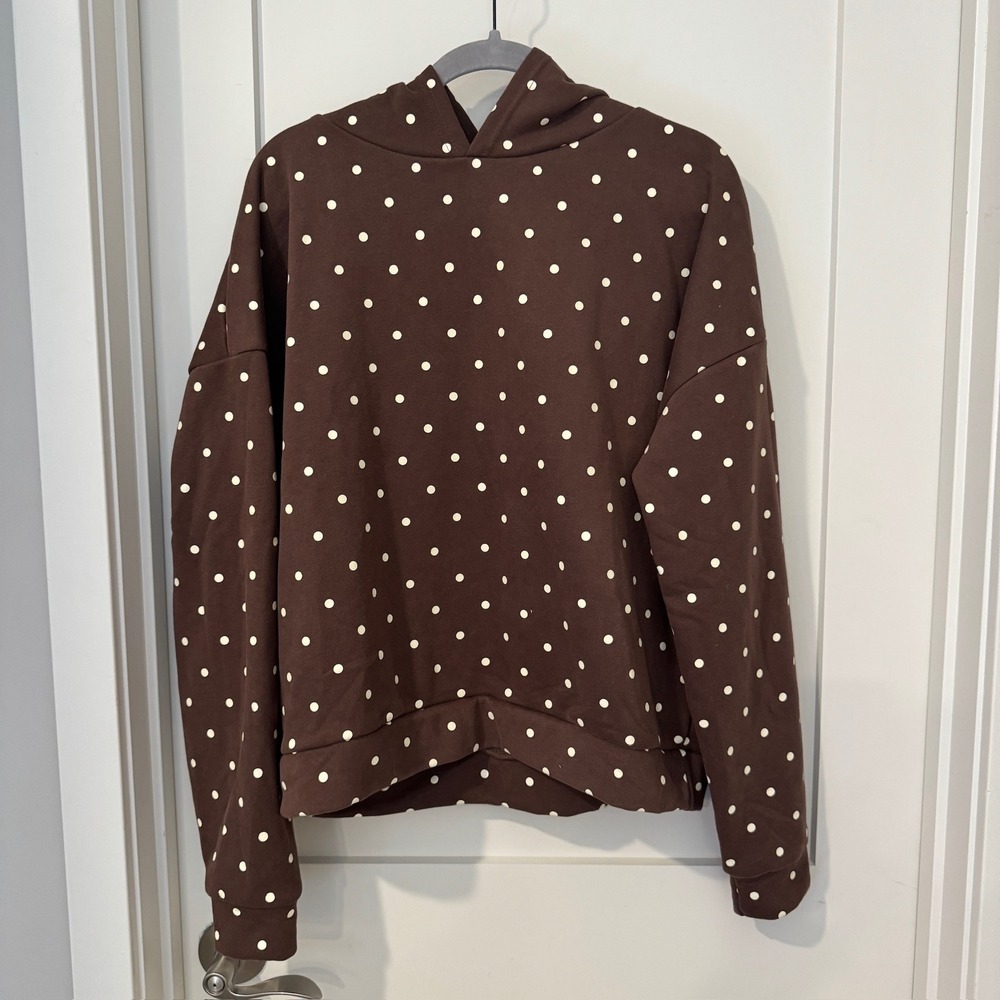 Edikted Brown Polka Dot Hoodie Pink Logo Bow Graphic XS NWT